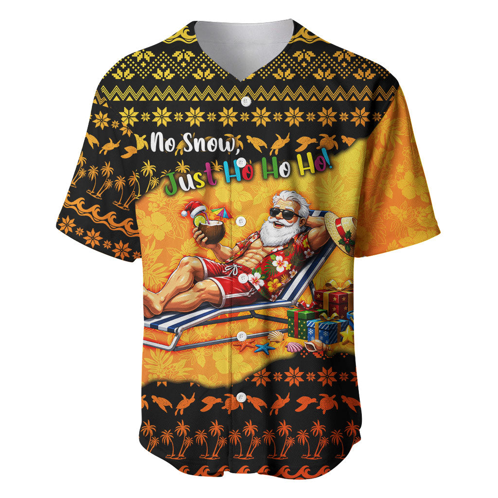 Tropical Christmas In July Santa Claus Baseball Jersey Festive Hawaiian With Beach Reindeer Sleigh TS04 Orange Black - Polynesian Pride