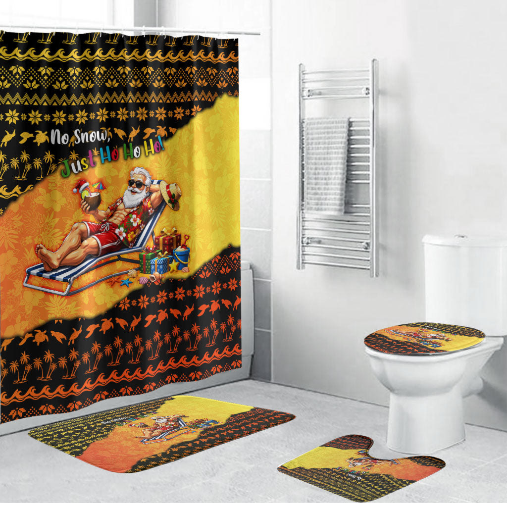 Tropical Christmas In July Santa Claus Bathroom Set Festive Hawaiian With Beach Reindeer Sleigh TS04 Bathroom Set (4 pcs) Orange Black - Polynesian Pride