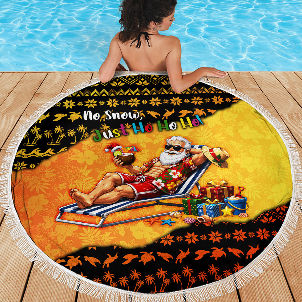 Tropical Christmas In July Santa Claus Beach Blanket Festive Hawaiian With Beach Reindeer Sleigh