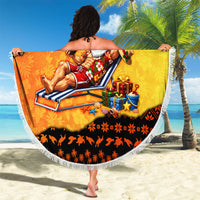 Tropical Christmas In July Santa Claus Beach Blanket Festive Hawaiian With Beach Reindeer Sleigh