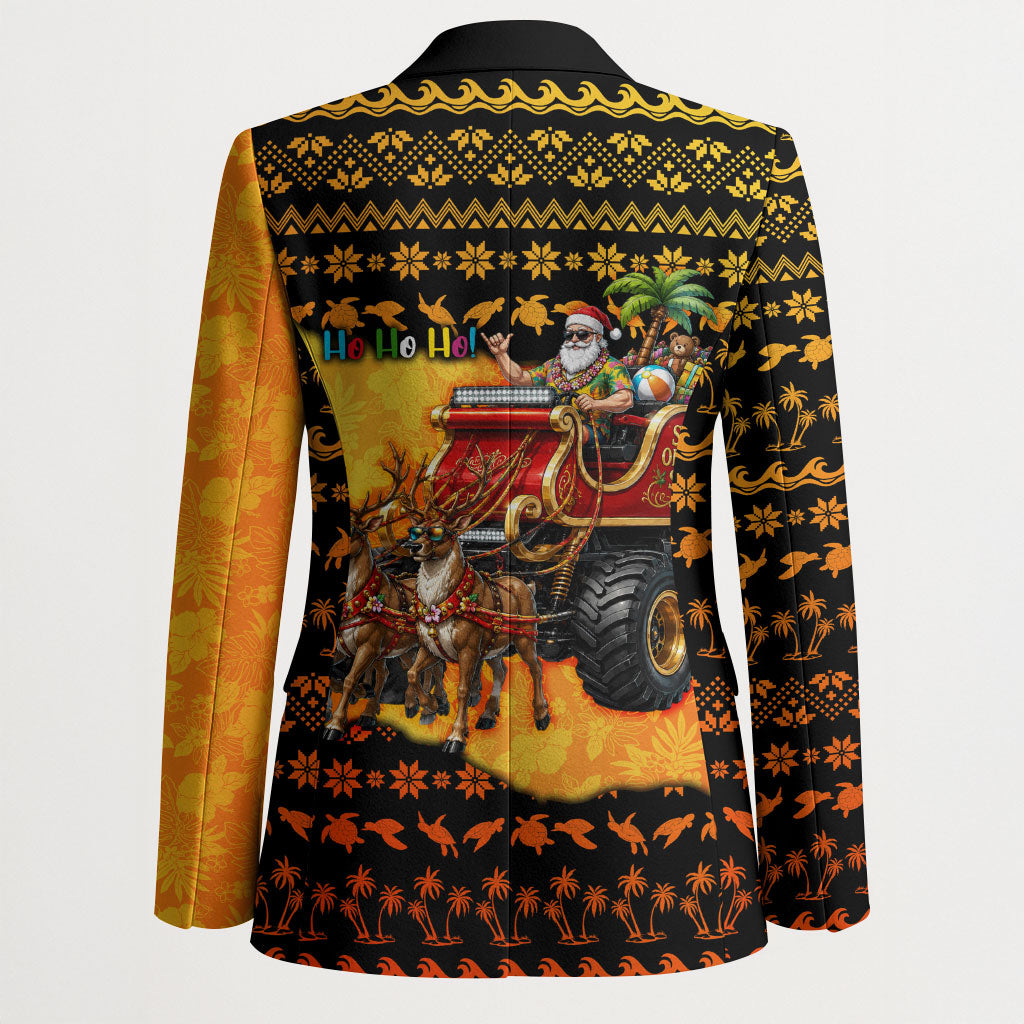 Tropical Christmas In July Santa Claus Blazer Festive Hawaiian With Beach Reindeer Sleigh