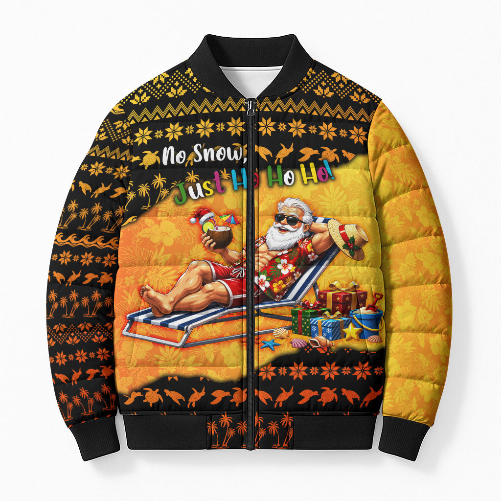 Tropical Christmas In July Santa Claus Bomber Puffer Jacket Festive Hawaiian With Beach Reindeer Sleigh TS04 Unisex Orange Black - Polynesian Pride