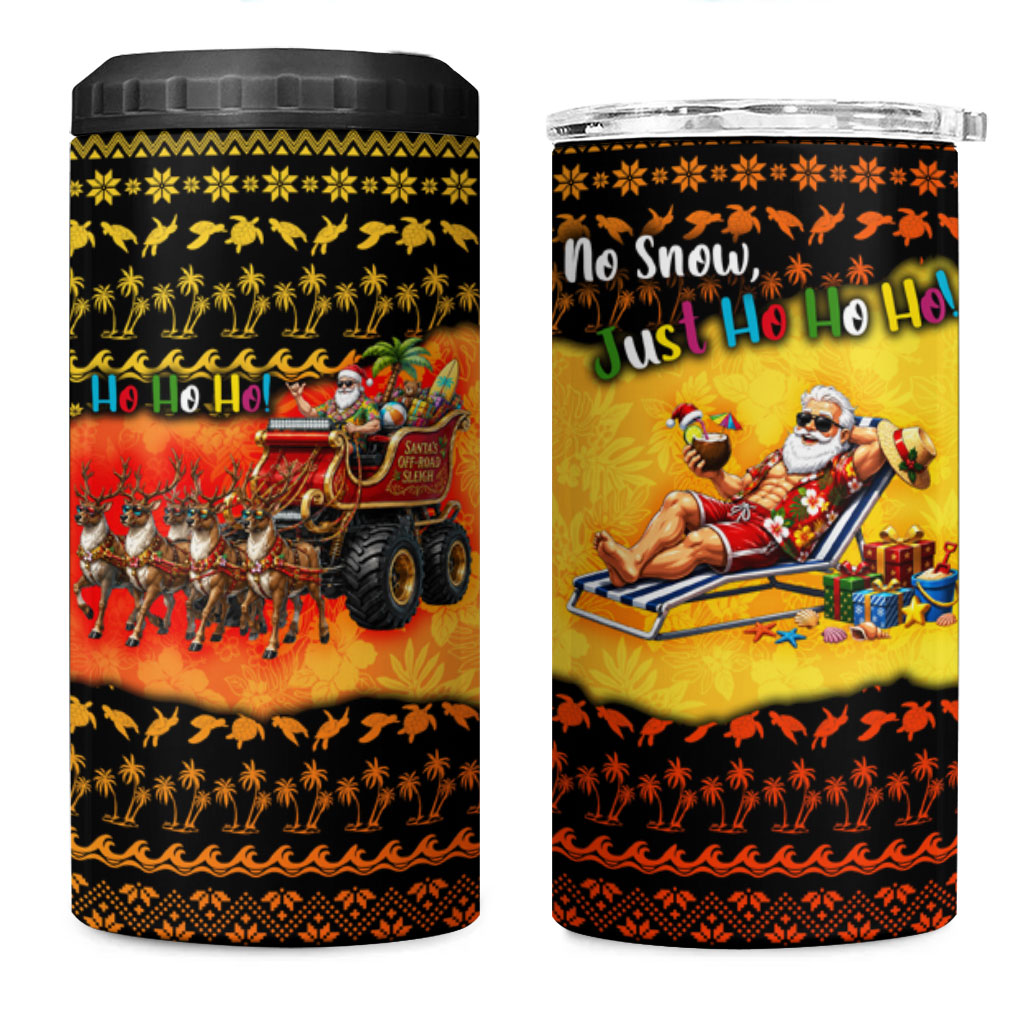 Tropical Christmas In July Santa Claus 4 in 1 Can Cooler Tumbler Festive Hawaiian With Beach Reindeer Sleigh TS04 One Size: 16 oz Orange Black - Polynesian Pride
