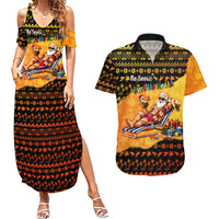 Tropical Christmas In July Santa Claus Couples Matching Summer Maxi Dress and Hawaiian Shirt Festive Hawaiian With Beach Reindeer Sleigh