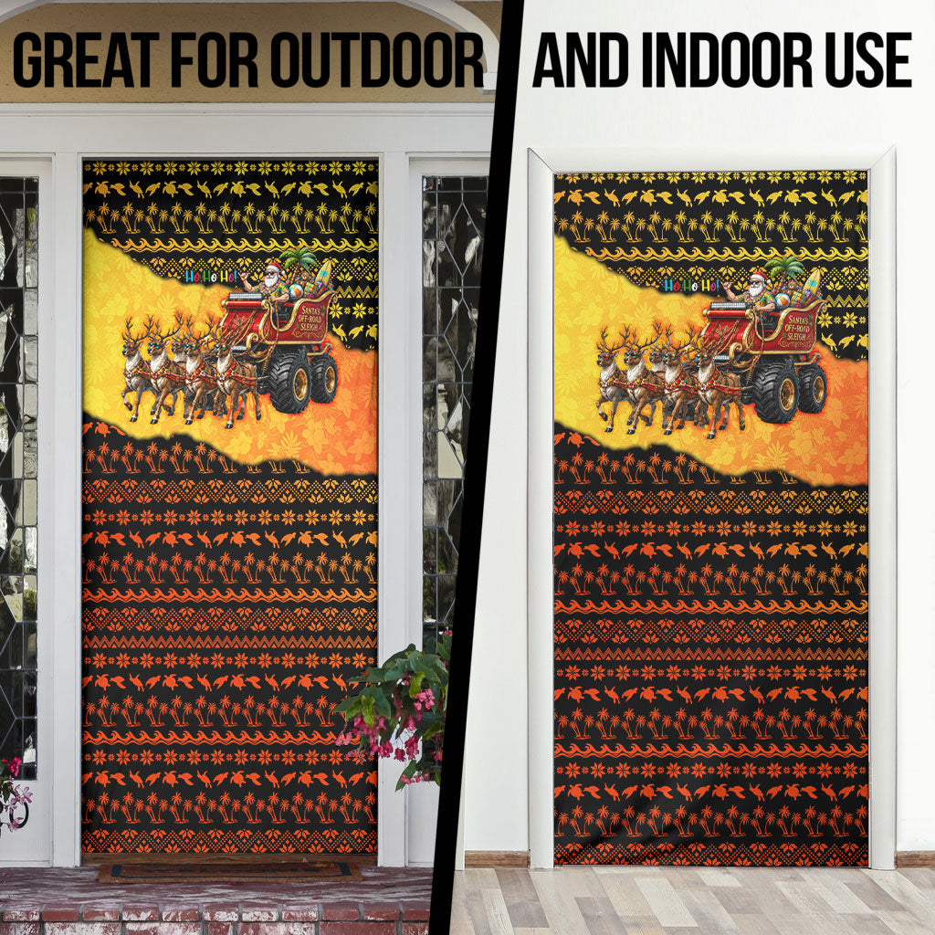 Tropical Christmas In July Santa Claus Door Cover Festive Hawaiian With Beach Reindeer Sleigh