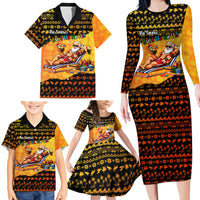 Tropical Christmas In July Santa Claus Family Matching Long Sleeve Bodycon Dress and Hawaiian Shirt Festive Hawaiian With Beach Reindeer Sleigh