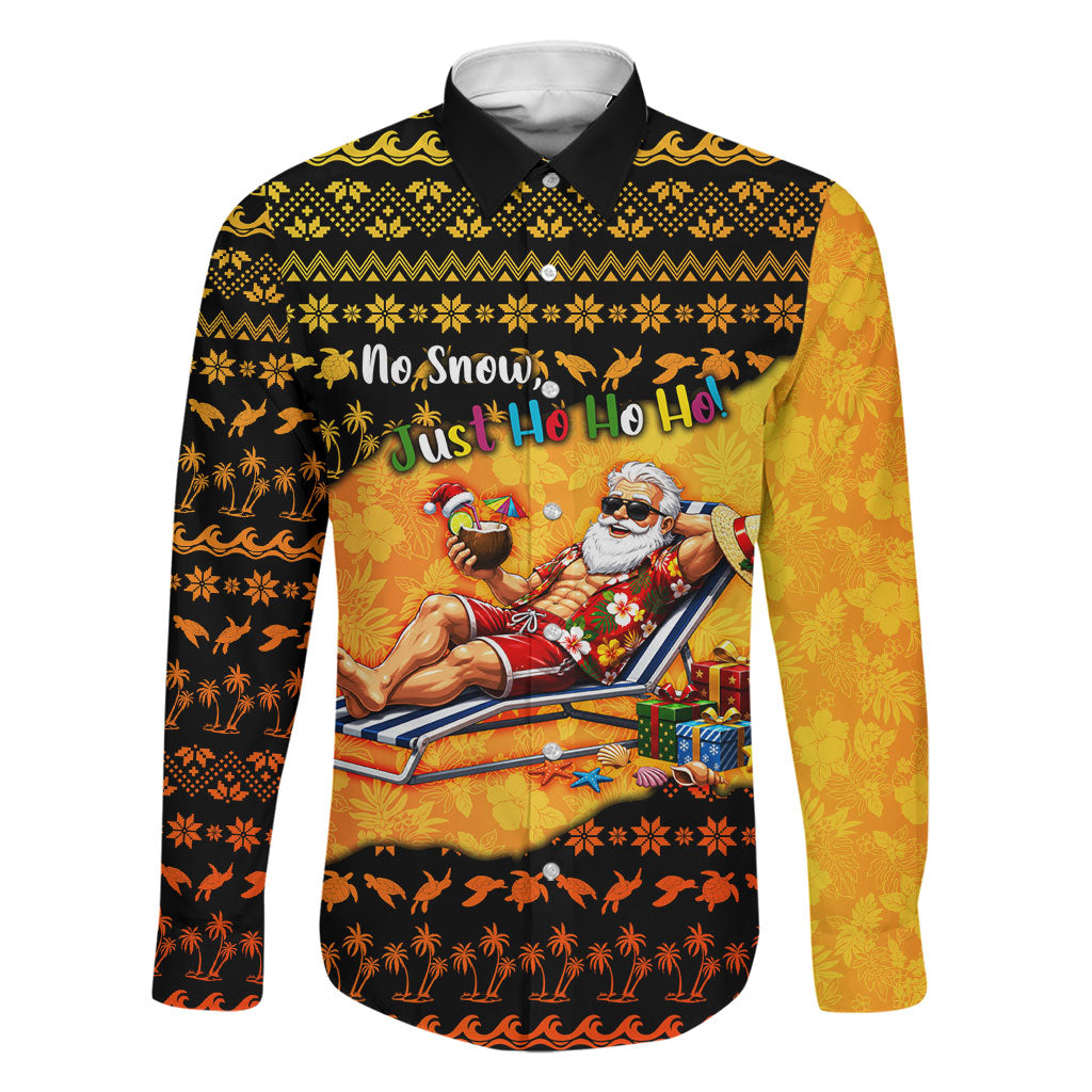 Tropical Christmas In July Santa Claus Family Matching Long Sleeve Bodycon Dress and Hawaiian Shirt Festive Hawaiian With Beach Reindeer Sleigh