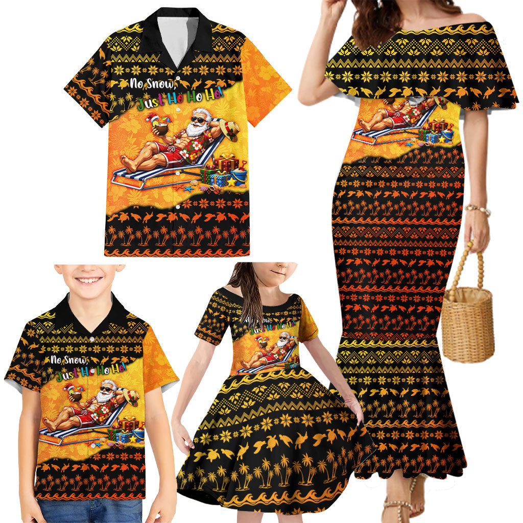 Tropical Christmas In July Santa Claus Family Matching Mermaid Dress and Hawaiian Shirt Festive Hawaiian With Beach Reindeer Sleigh