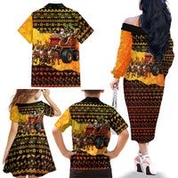 Tropical Christmas In July Santa Claus Family Matching Off The Shoulder Long Sleeve Dress and Hawaiian Shirt Festive Hawaiian With Beach Reindeer Sleigh