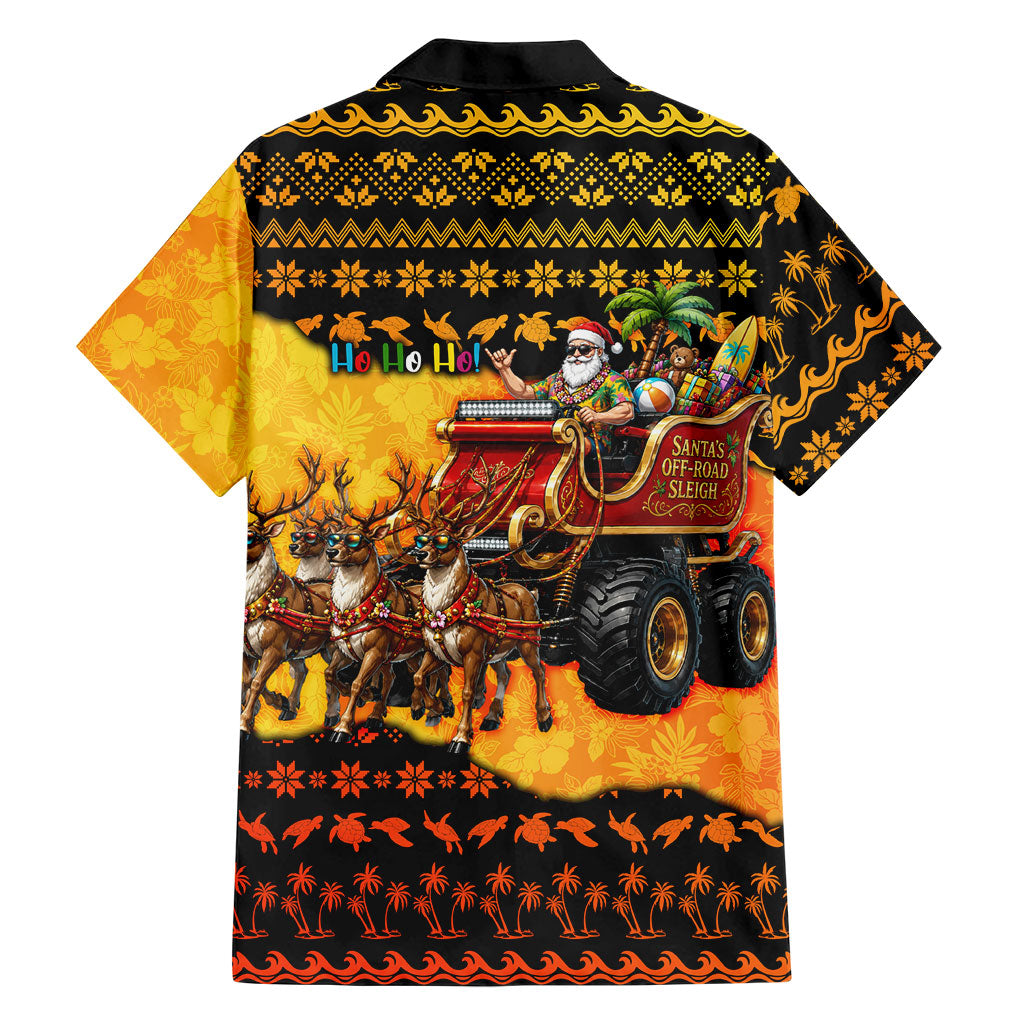 Tropical Christmas In July Santa Claus Family Matching Off The Shoulder Long Sleeve Dress and Hawaiian Shirt Festive Hawaiian With Beach Reindeer Sleigh