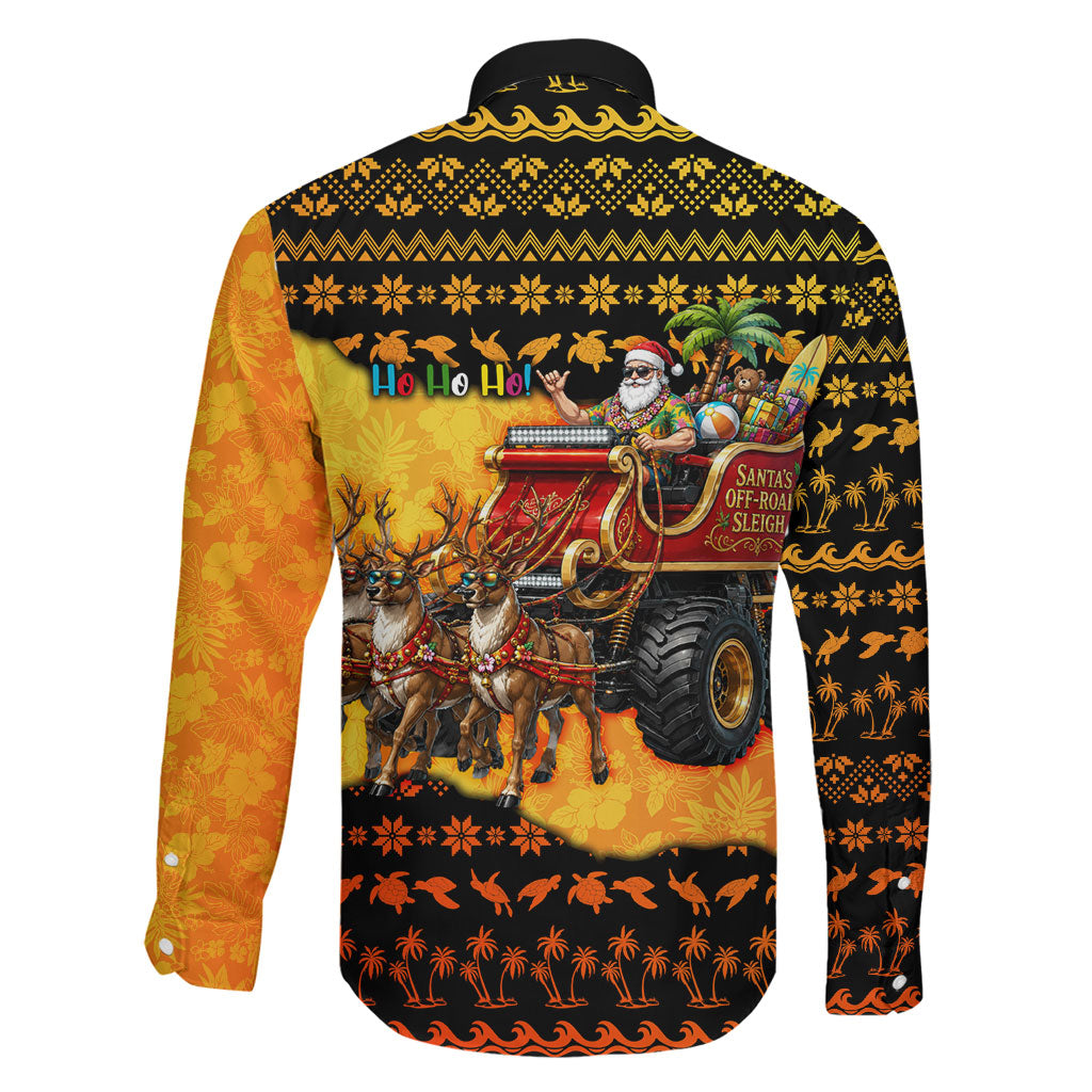 Tropical Christmas In July Santa Claus Family Matching Off The Shoulder Long Sleeve Dress and Hawaiian Shirt Festive Hawaiian With Beach Reindeer Sleigh