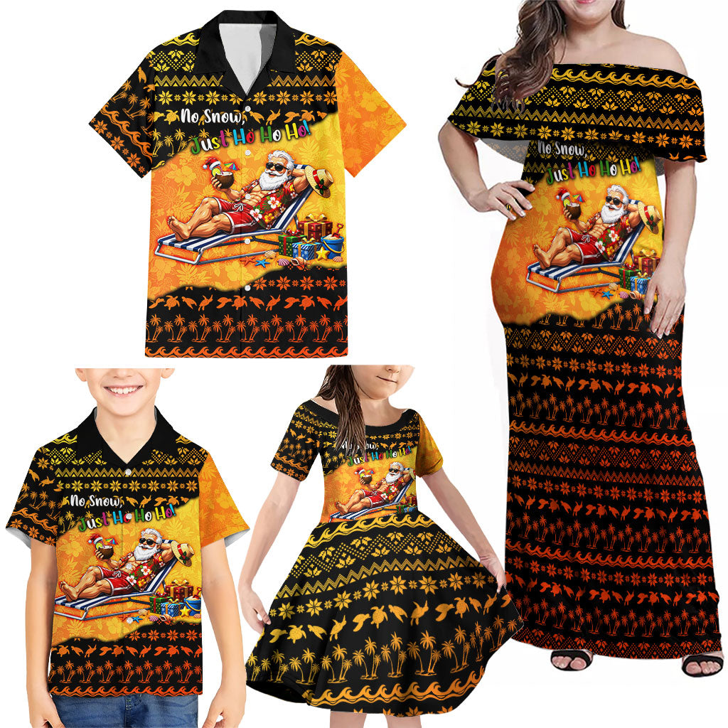 Tropical Christmas In July Santa Claus Family Matching Off Shoulder Maxi Dress and Hawaiian Shirt Festive Hawaiian With Beach Reindeer Sleigh TS04 - Polynesian Pride