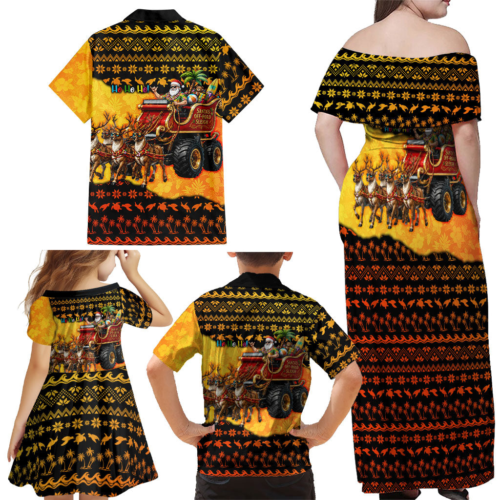 Tropical Christmas In July Santa Claus Family Matching Off Shoulder Maxi Dress and Hawaiian Shirt Festive Hawaiian With Beach Reindeer Sleigh
