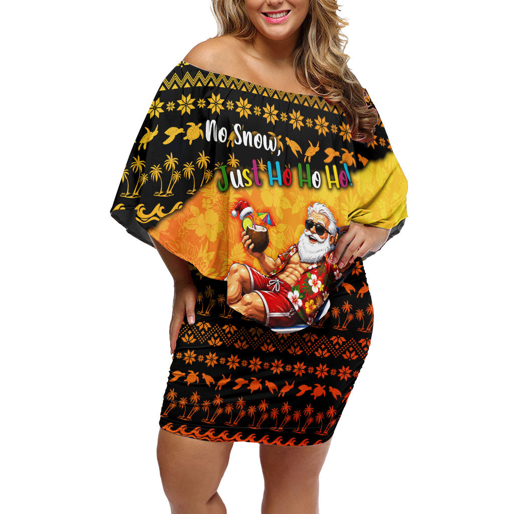 Tropical Christmas In July Santa Claus Family Matching Off Shoulder Short Dress and Hawaiian Shirt Festive Hawaiian With Beach Reindeer Sleigh