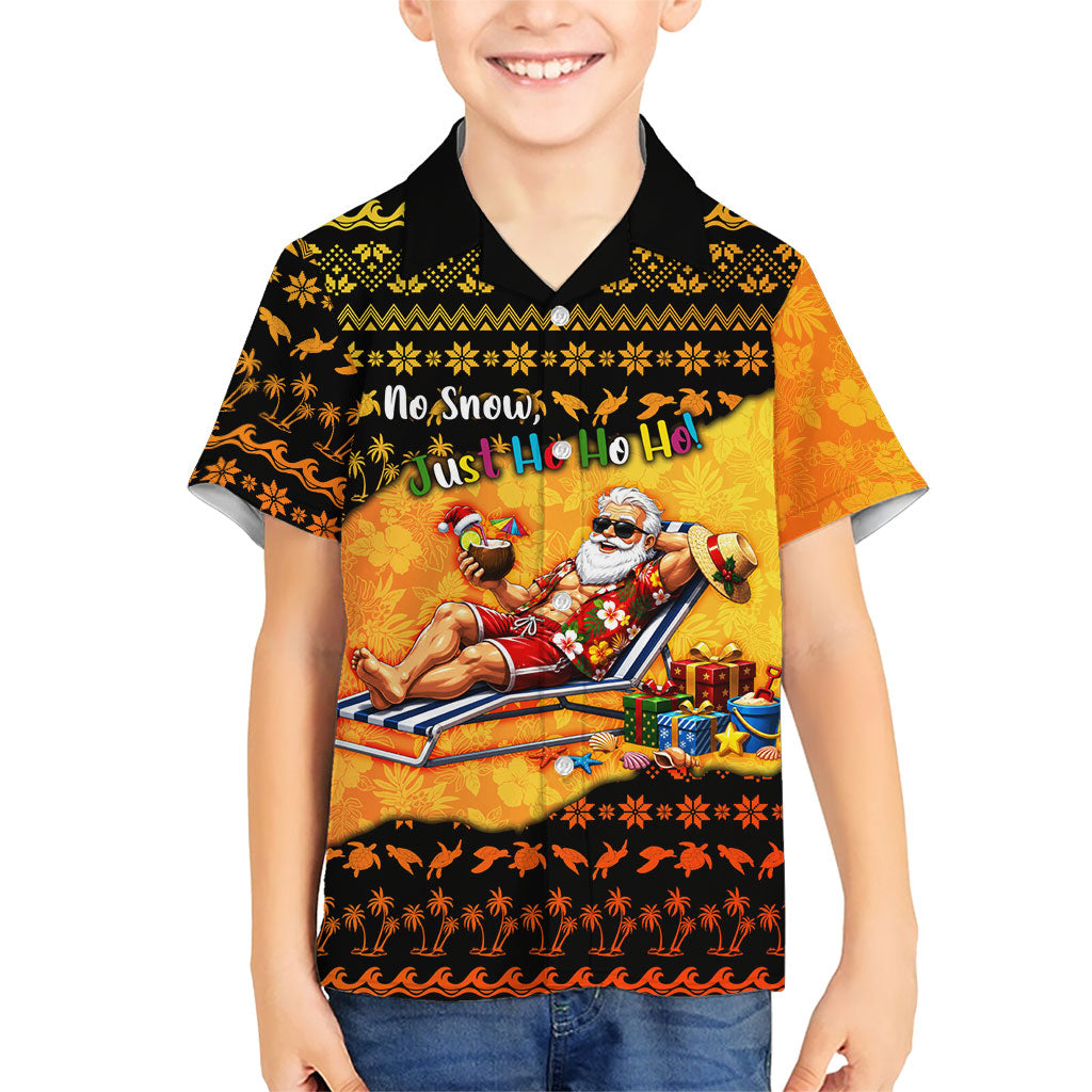 Tropical Christmas In July Santa Claus Family Matching Off Shoulder Short Dress and Hawaiian Shirt Festive Hawaiian With Beach Reindeer Sleigh