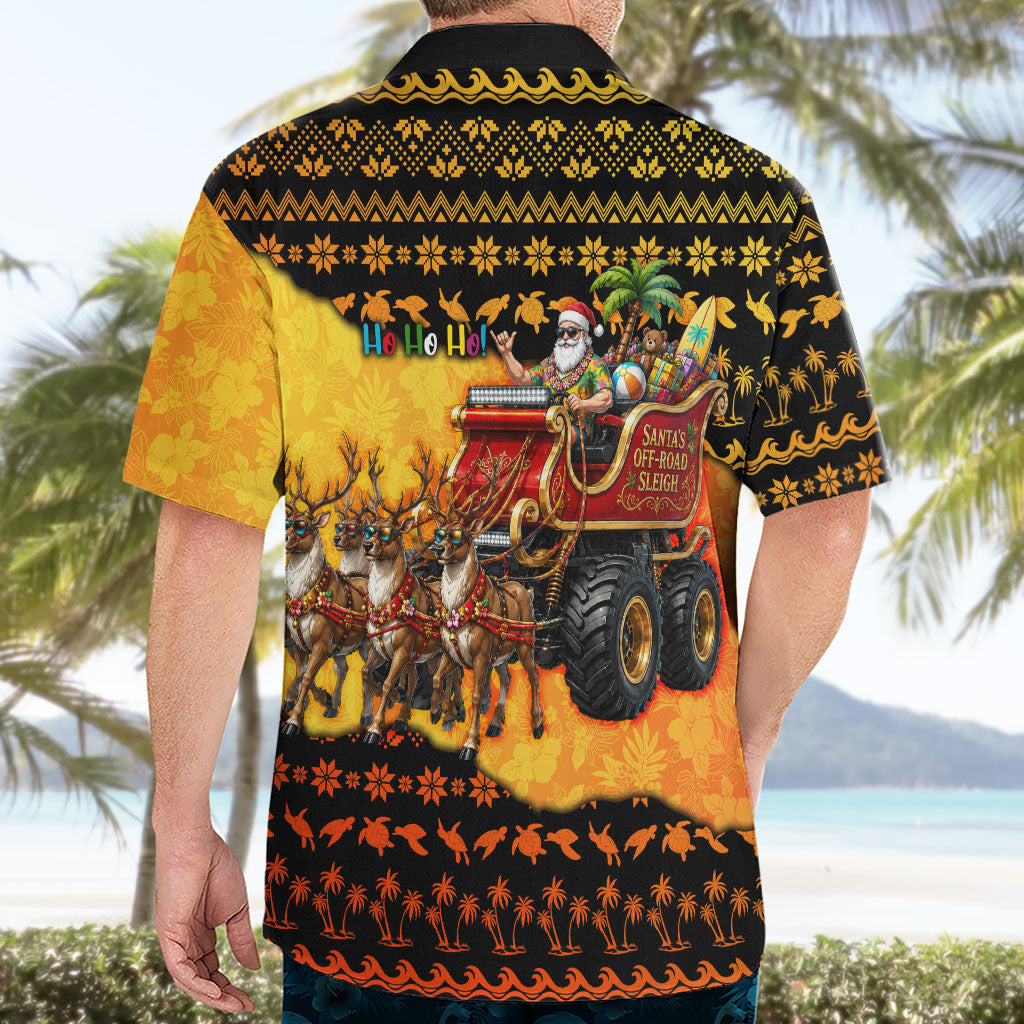 Tropical Christmas In July Santa Claus Hawaiian Shirt Festive Hawaiian With Beach Reindeer Sleigh