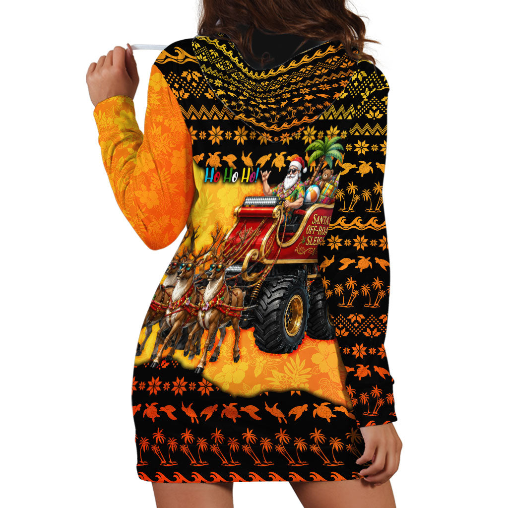 Tropical Christmas In July Santa Claus Hoodie Dress Festive Hawaiian With Beach Reindeer Sleigh
