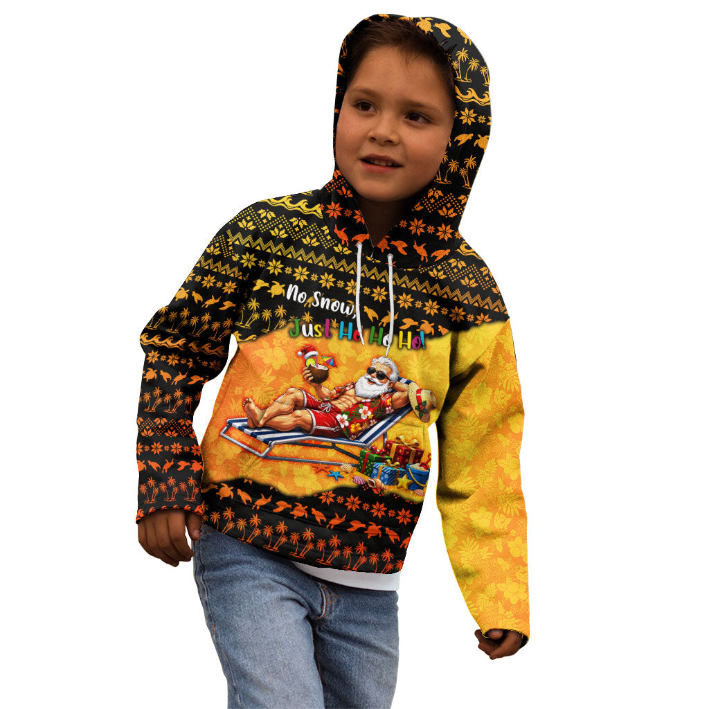 Tropical Christmas In July Santa Claus Kid Hoodie Festive Hawaiian With Beach Reindeer Sleigh