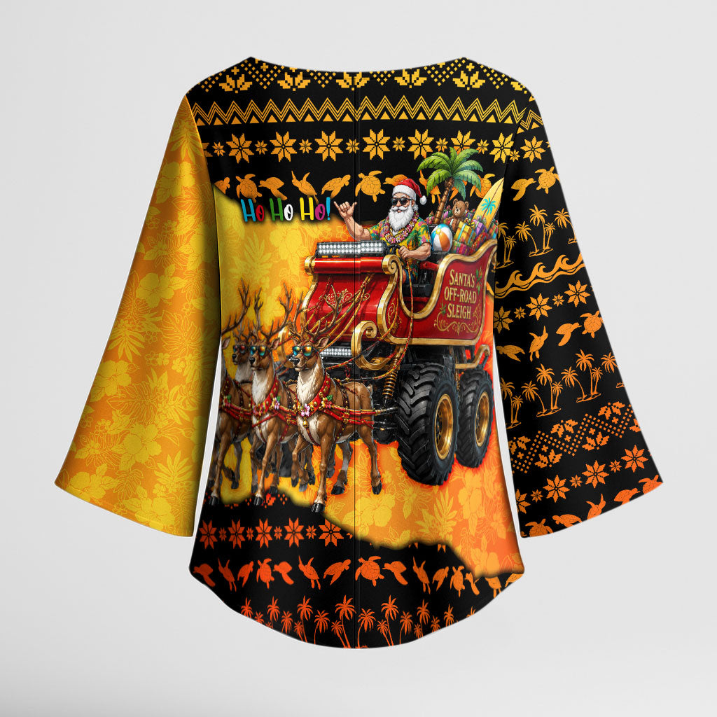 Tropical Christmas In July Santa Claus Kimono Sleeve Blouse Festive Hawaiian With Beach Reindeer Sleigh