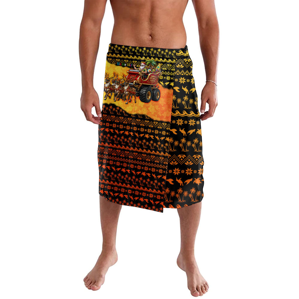 Tropical Christmas In July Santa Claus Lavalava Festive Hawaiian With Beach Reindeer Sleigh TS04 Orange Black - Polynesian Pride
