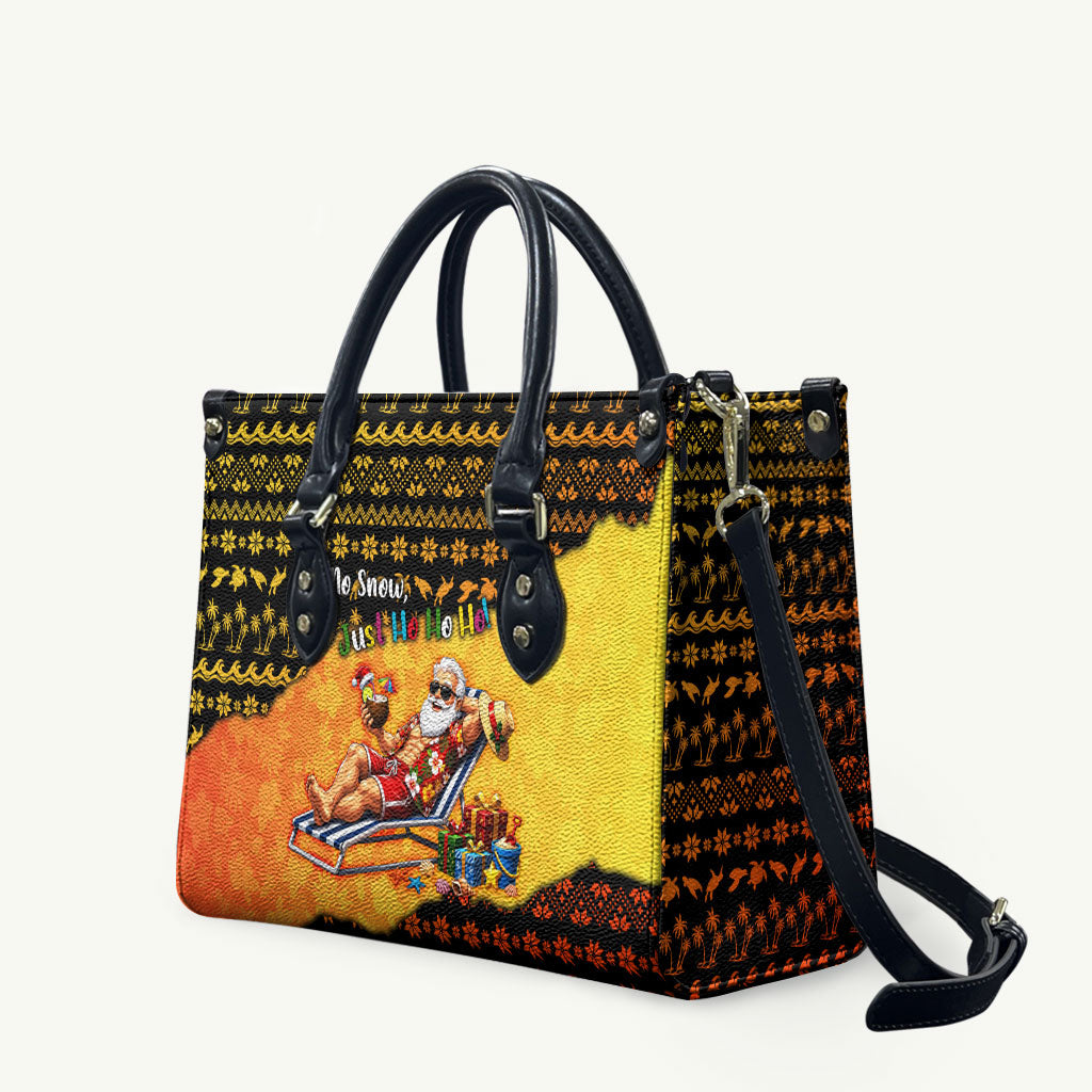 Tropical Christmas In July Santa Claus Leather Bag Festive Hawaiian With Beach Reindeer Sleigh TS04 Orange Black - Polynesian Pride