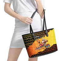 Tropical Christmas In July Santa Claus Leather Tote Bag Festive Hawaiian With Beach Reindeer Sleigh