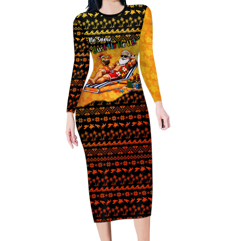 Tropical Christmas In July Santa Claus Long Sleeve Bodycon Dress Festive Hawaiian With Beach Reindeer Sleigh