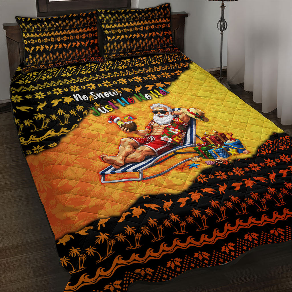 Tropical Christmas In July Santa Claus Quilt Bed Set Festive Hawaiian With Beach Reindeer Sleigh TS04 Orange Black - Polynesian Pride