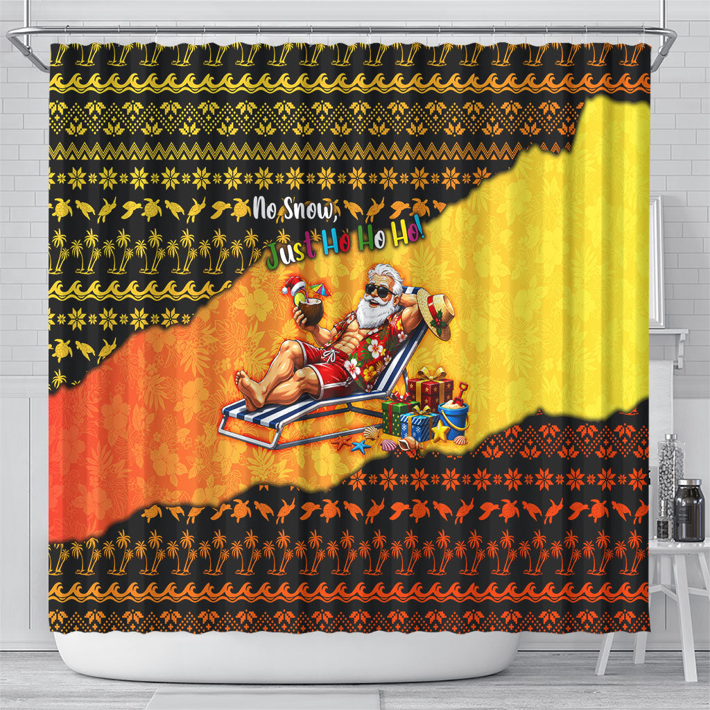 Tropical Christmas In July Santa Claus Shower Curtain Festive Hawaiian With Beach Reindeer Sleigh