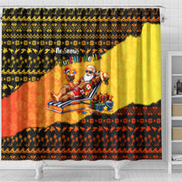 Tropical Christmas In July Santa Claus Shower Curtain Festive Hawaiian With Beach Reindeer Sleigh