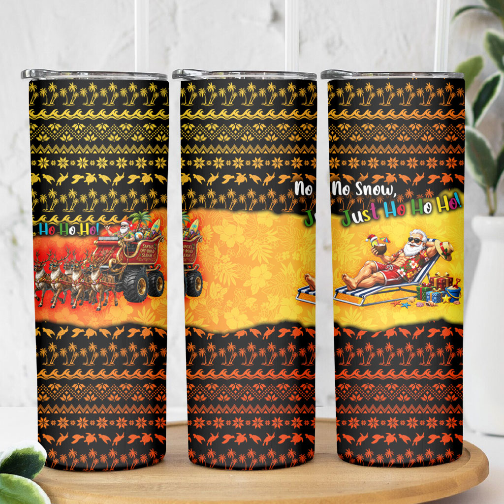 Tropical Christmas In July Santa Claus Skinny Tumbler Festive Hawaiian With Beach Reindeer Sleigh