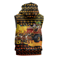 Tropical Christmas In July Santa Claus Sleeveless Zip Hoodie Festive Hawaiian With Beach Reindeer Sleigh