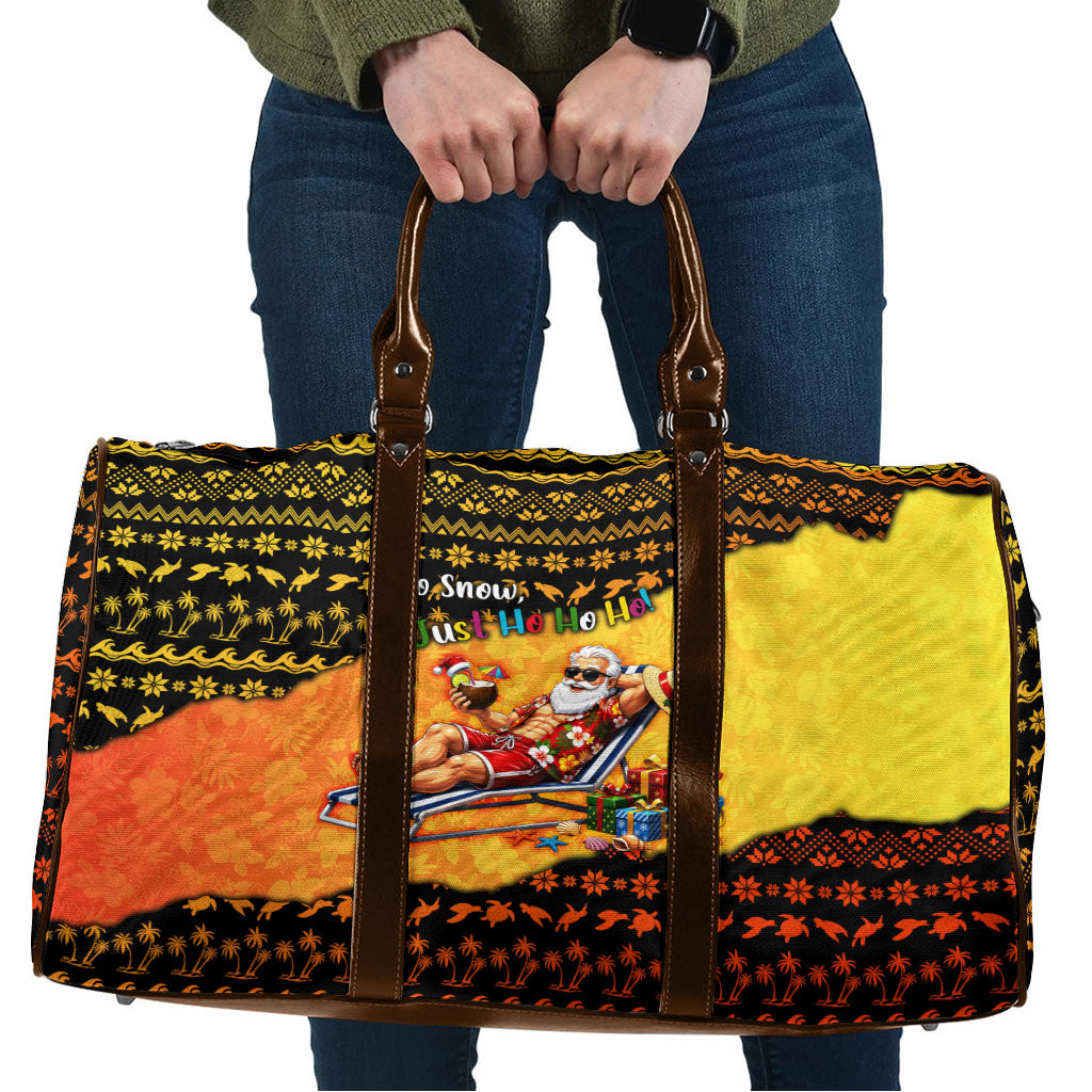 Tropical Christmas In July Santa Claus Travel Bag Festive Hawaiian With Beach Reindeer Sleigh TS04 Orange Black - Polynesian Pride