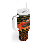 Tropical Christmas In July Santa Claus Tumbler With Handle Festive Hawaiian With Beach Reindeer Sleigh