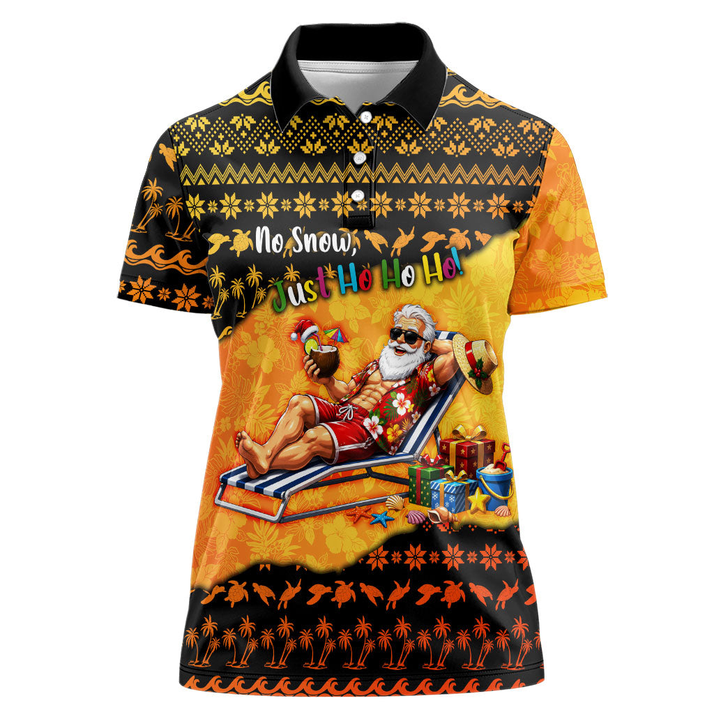 Tropical Christmas In July Santa Claus Women Polo Shirt Festive Hawaiian With Beach Reindeer Sleigh