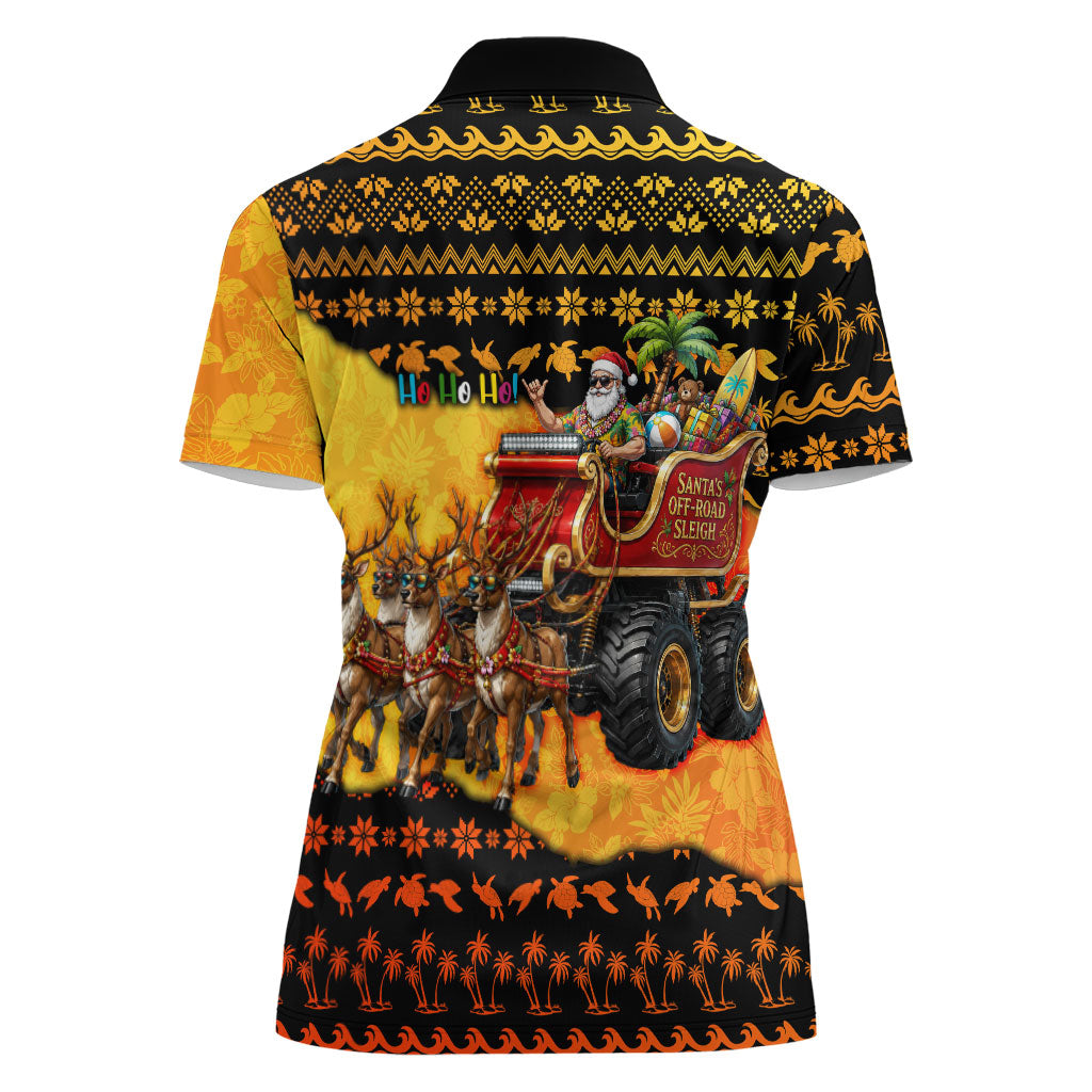 Tropical Christmas In July Santa Claus Women Polo Shirt Festive Hawaiian With Beach Reindeer Sleigh