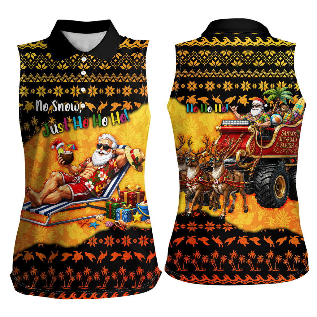 Tropical Christmas In July Santa Claus Women Sleeveless Polo Shirt Festive Hawaiian With Beach Reindeer Sleigh