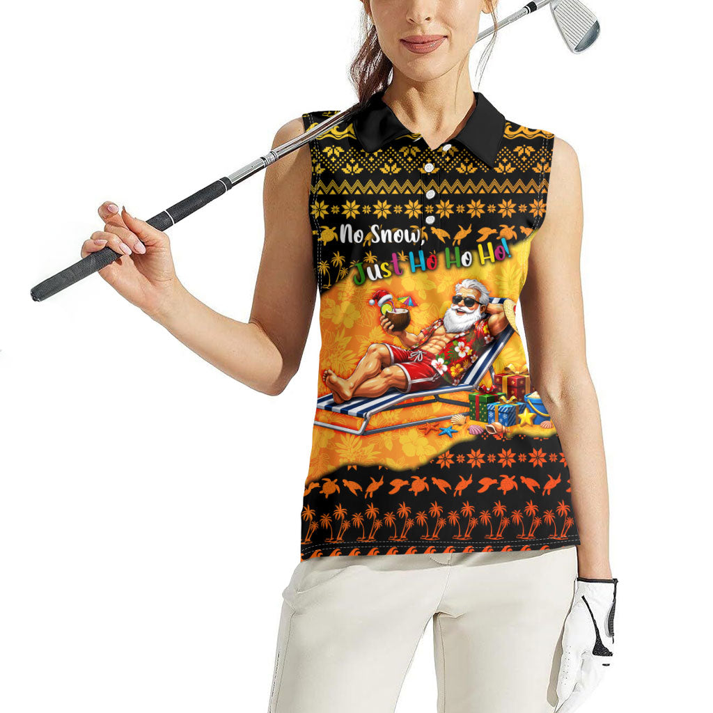 Tropical Christmas In July Santa Claus Women Sleeveless Polo Shirt Festive Hawaiian With Beach Reindeer Sleigh