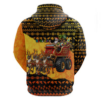 Tropical Christmas In July Santa Claus Zip Hoodie Festive Hawaiian With Beach Reindeer Sleigh