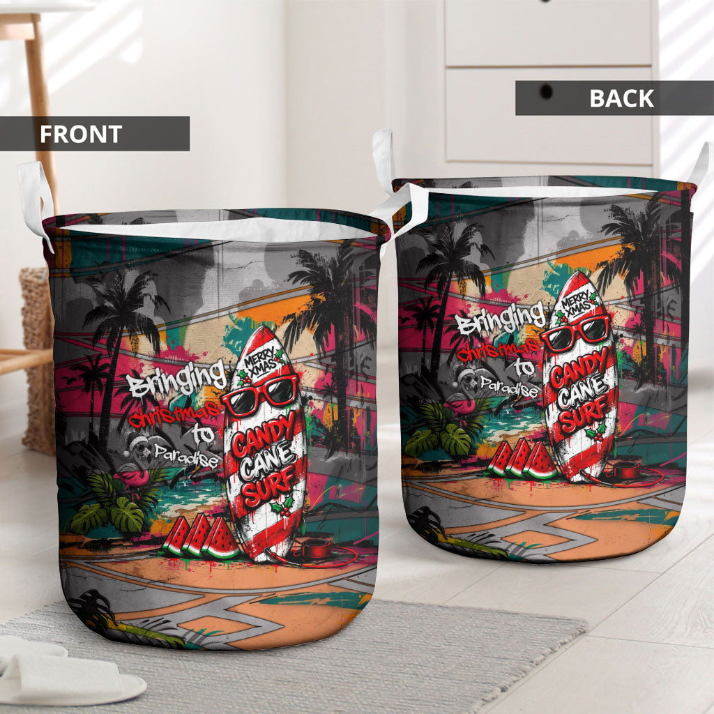 Tropical Christmas In July Candy Cane Surf Laundry Basket Vibrant Street Art Beach Graffiti Graphic
