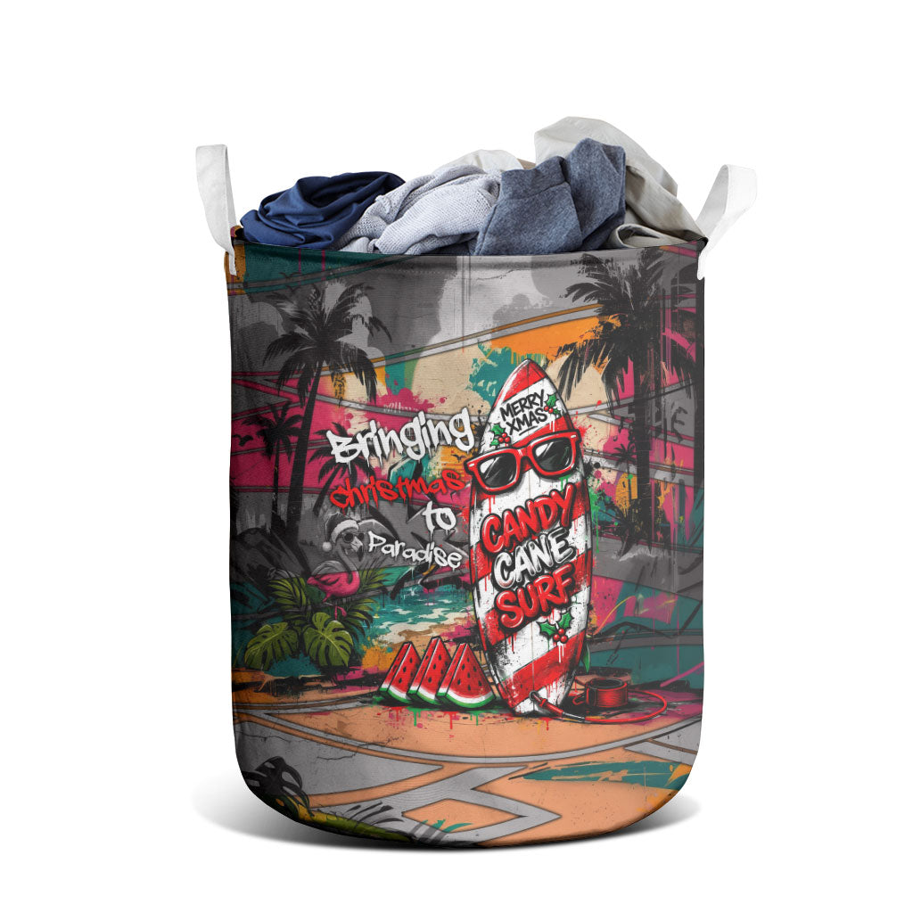 Tropical Christmas In July Candy Cane Surf Laundry Basket Vibrant Street Art Beach Graffiti Graphic