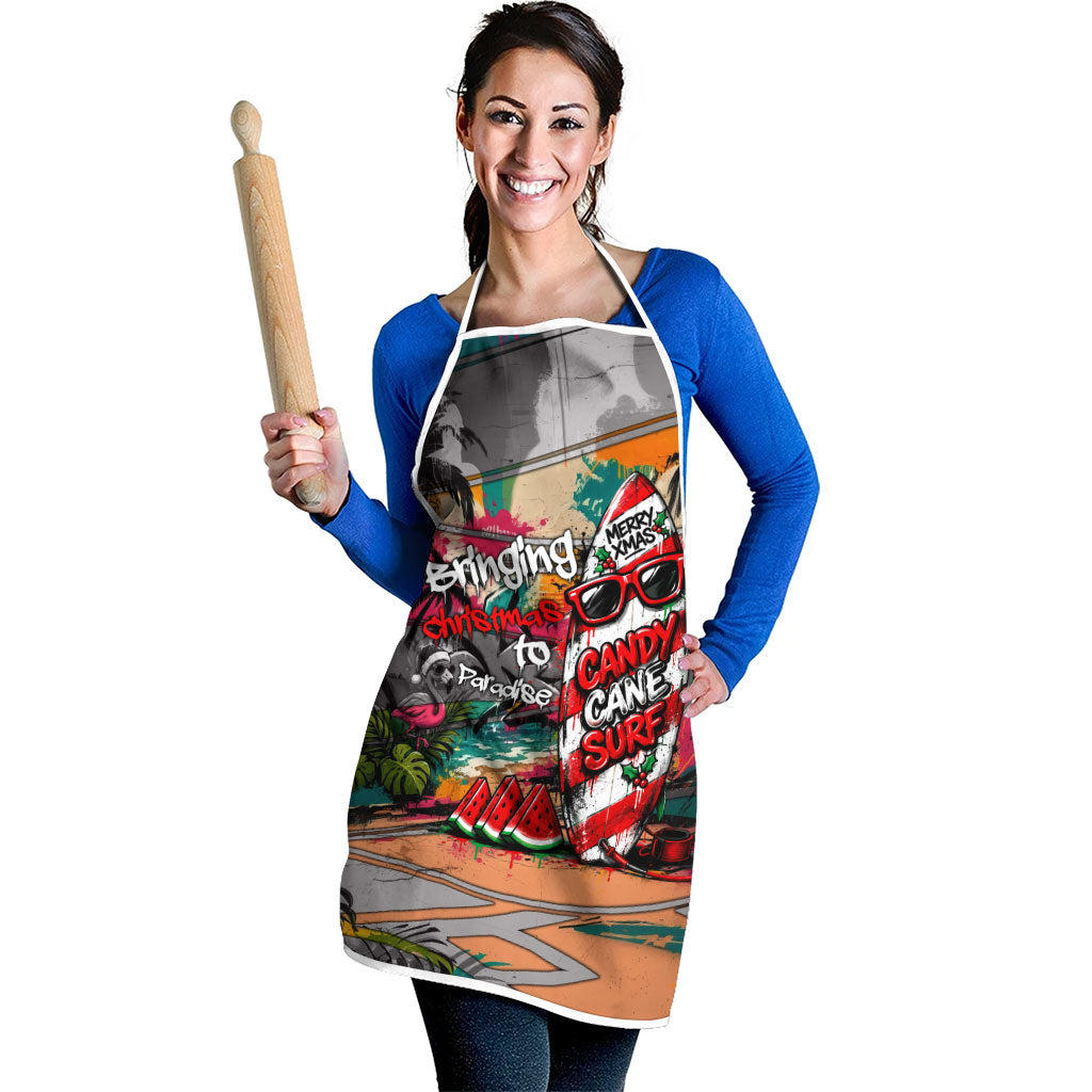 Tropical Christmas In July Candy Cane Surf Apron Vibrant Street Art Beach Graffiti Graphic