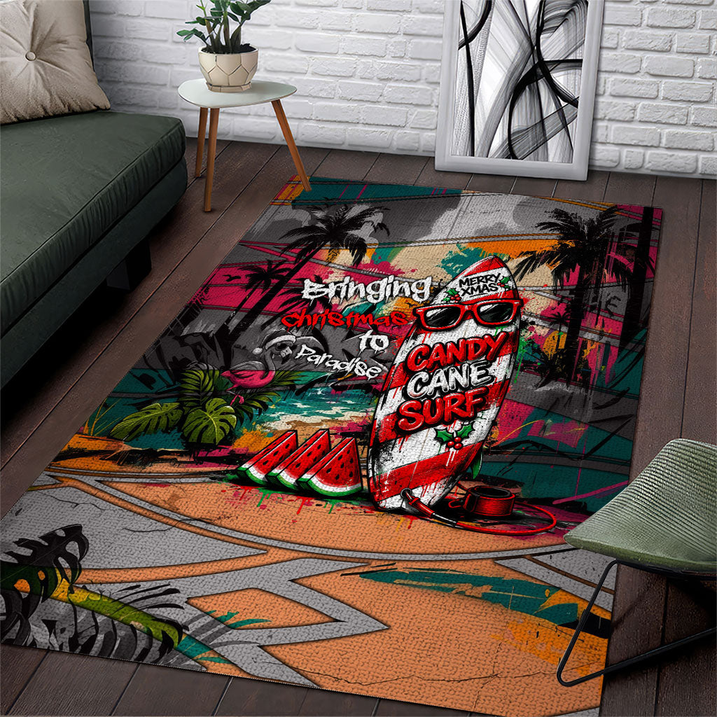 Tropical Christmas In July Candy Cane Surf Area Rug Vibrant Street Art Beach Graffiti Graphic TS04 Orange Grey - Polynesian Pride