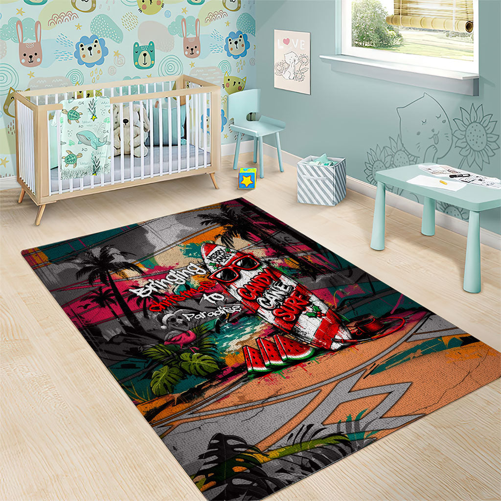 Tropical Christmas In July Candy Cane Surf Area Rug Vibrant Street Art Beach Graffiti Graphic