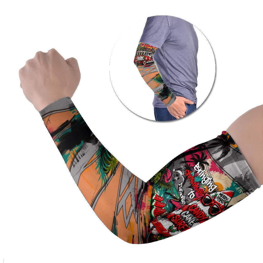 Tropical Christmas In July Candy Cane Surf Arm Sleeves Vibrant Street Art Beach Graffiti Graphic TS04 Set of 2 Orange Grey - Polynesian Pride