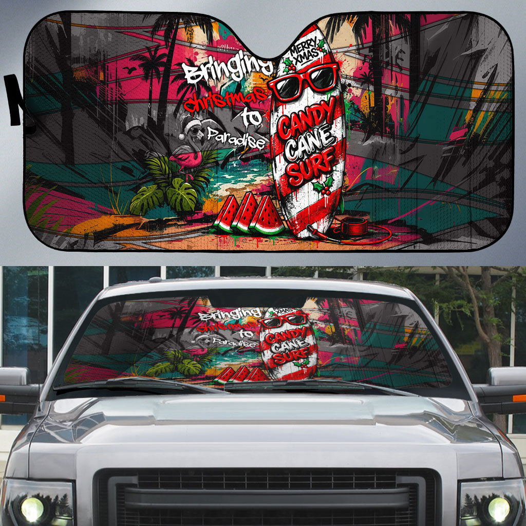 Tropical Christmas In July Candy Cane Surf Auto Sun Shade Vibrant Street Art Beach Graffiti Graphic