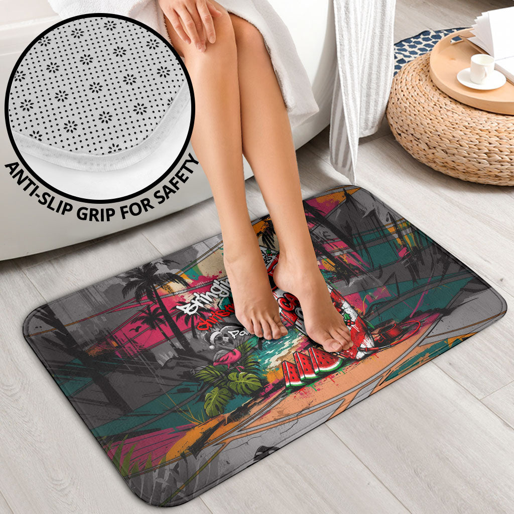 Tropical Christmas In July Candy Cane Surf Bathroom Set Vibrant Street Art Beach Graffiti Graphic