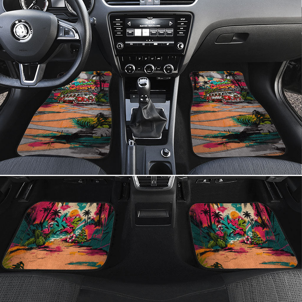 Tropical Christmas In July Candy Cane Surf Car Mats Vibrant Street Art Beach Graffiti Graphic TS04 Set 4pcs Orange Grey - Polynesian Pride
