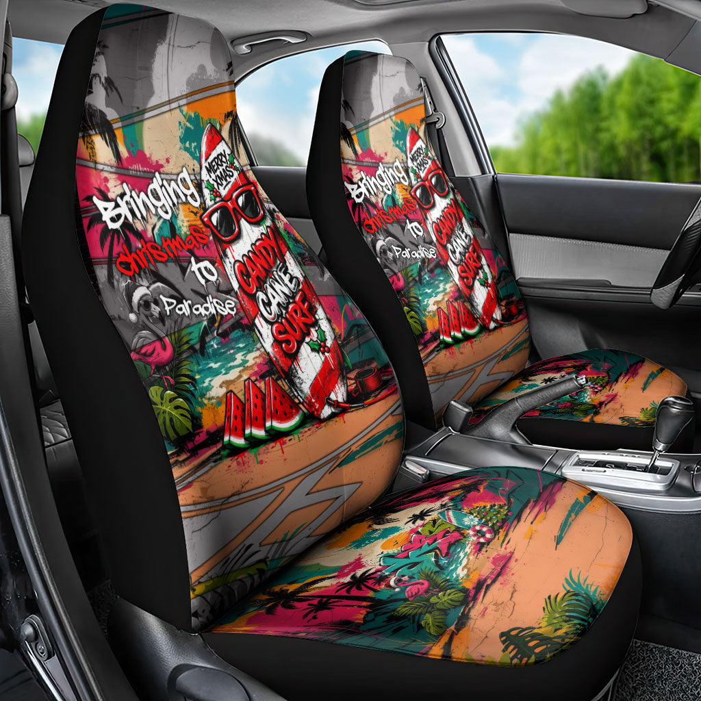 Tropical Christmas In July Candy Cane Surf Car Seat Cover Vibrant Street Art Beach Graffiti Graphic