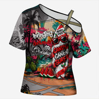 Tropical Christmas In July Candy Cane Surf Cross Shoulder Shirt Vibrant Street Art Beach Graffiti Graphic